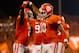 CLEMSON, SC - AUGUST 31: Tajh Boyd #10 of the Clemson Tigers and teammate Sammy Watkins #2 of the Clemson Tiger celebrates after a touchdown against the Georgia Bulldogs during their game at Memorial Stadium on August 31, 2013 in Clemson, South Carolina. (Photo by Streeter Lecka/Getty Images)