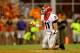 CLEMSON, SC - AUGUST 31: Aaron Murray #11 of the Georgia Bulldogs reacts after being knocked to the ground against the Clemson Tigers during their game at Memorial Stadium on August 31, 2013 in Clemson, South Carolina. (Photo by Streeter Lecka/Getty Images)