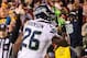 Jan 6, 2013; Landover, MD, USA; Seattle Seahawks fullback Michael Robinson (26) celebrates a touchdown during the second quarter of the NFC Wild Card playoff game against the Washington Redskins at FedEx Field. Mandatory Credit: Daniel Shirey-USA TODAY Sports