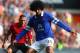 CARDIFF, WALES - AUGUST 31: Marouane Fellaini (R) of Everton shields the ball from Craig Bellamy (L) of Cardiff City during the Barclays Premier League match between Cardiff City and Everton at Cardiff City Stadium on August 31, 2013 in Cardiff, Wales. (Photo by Michael Steele/Getty Images)