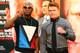 NEW YORK, NY - JUNE 24: Floyd Mayweather and Canelo Alvarez pose for a photo during a news conference at the Pedestrian Walk in Times Square on June 24, 2013 in New York City. Floyd Mayweather and Canelo Alvarez are scheduled to fight September 14 at the MGM Grand in Las Vegas, Nevada to unifty their junior middleweight world titles. (Photo by Mike Stobe/Getty Images)