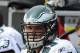 Oct 16, 2011; Landover, MD, USA; Philadelphia Eagles guard Danny Watkins (63) during the second half against the Washington Redskins at FedEX Field. Mandatory Credit: Brad Mills-USA TODAY Sports