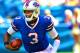 ORCHARD PARK, NY - AUGUST 16: Kevin Kolb #4 of the Buffalo Bills readies to hand off to Fred Jackson #22 of the Buffalo Bills at Ralph Wilson Stadium on August 16, 2013 in Orchard Park, New York.Buffalo won 20-16. (Photo by Rick Stewart/Getty Images)