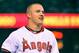 ANAHEIM, CA - AUGUST 16: Mike Trout #27 of the Los Angeles Angels of Anaheim on the field during a game against the Houston Astros at Angel Stadium of Anaheim on August 16, 2013 in Anaheim, California. (Photo by Jonathan Moore/Getty Images)