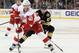 BOSTON, MA - NOVEMBER 25: Henrik Zetterberg #40 of the Detroit Red Wings heads for the net as Chris Kelly #23 of the Boston Bruins defends on November 25, 2011 at TD Garden in Boston, Massachusetts. (Photo by Elsa/Getty Images)