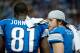 Dec 22, 2012; Detroit, MI, USA; Detroit Lions quarterback Matthew Stafford (9) tals to wide receiver Calvin Johnson (81) during the second quarter against the Atlanta Falcons at Ford Field. Mandatory Credit: Tim Fuller-USA TODAY Sports