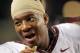 Sep 2, 2013; Pittsburgh, PA, USA; Florida State Seminoles quarterback Jameis Winston (5) reacts on the sidelines against the Pittsburgh Panthers during the fourth quarter at Heinz Field. The Florida State Seminoles won 41-13. Mandatory Credit: Charles LeClaire-USA TODAY Sports