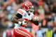 Dec. 9, 2012; Cleveland, OH, USA; Kansas City Chiefs running back Jamaal Charles (25) runs the ball on the first play of the game for a touchdown in the first quarter against the Cleveland Browns at Cleveland Brown Stadium. Mandatory Credit: Andrew Weber-USA TODAY Sports