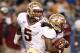 Sep 2, 2013; Pittsburgh, PA, USA; Florida State Seminoles quarterback Jameis Winston (5) hands off to running back Devonta Freeman (8) against the Pittsburgh Panthers during the second quarter at Heinz Field. Mandatory Credit: Charles LeClaire-USA TODAY Sports