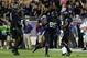 Nov 10, 2012; Fort Worth, TX, USA; Texas Christian Horned Frogs defensive end Devonte Fields (95) celebrates an interception in the first quarter against the Kansas State Wildcats at Amon G Carter Stadium. Mandatory Credit: Matthew Emmons-USA TODAY Sports