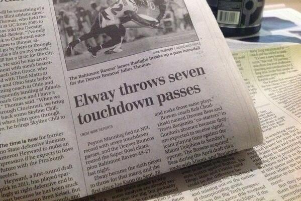 Ohio Newspaper Says John Elway Threw 7 Touchdowns During Broncos' Opener