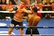 May 5, 2012; Las Vegas, NV, USA; Canelo Alvarez (left) connects with a left to the head of Shane Mosley during the 12th round at MGM Grand Garden Arena. Mandatory Credit: Jake Roth-USA TODAY Sports