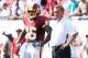 September 30, 2012; Tampa, FL, USA; Washington Redskins head coach Mike Shanahan and running back Alfred Morris (46) prior to the game against the Tampa Bay Buccaneers at Raymond James Stadium. Mandatory Credit: Kim Klement-USA TODAY Sports
