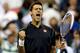 NEW YORK, NY - SEPTEMBER 05: Novak Djokovic of Serbia celebrates victory during his men's singles quarterfinal match against Mikhail Youzhny of Russia on Day Eleven of the 2013 US Open at USTA Billie Jean King National Tennis Center on September 5, 2013 in the Flushing neighborhood of the Queens borough of New York City. (Photo by Matthew Stockman/Getty Images)