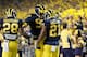 ANN ARBOR, MI - SEPTEMBER 07: Jeremy Gallon #21 of the Michigan Wolverines celebrates a first quarter touchdown with and Devin Gardner #98 against the Notre Dame Fighting Irish during the game at Michigan Stadium on September 7, 2013 in Ann Arbor, Michigan. (Photo by Gregory Shamus/Getty Images)