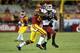 LOS ANGELES, CA - SEPTEMBER 07: Cornerback Damante Horton #6 of the Washington State Cougars intercepts a pass intended for wide receiver Darreus Rogers #84 of the USC Trojans to end USC's last drive in the fourrth quarter at Los Angeles Coliseum on September 7, 2013 in Los Angeles, California. (Photo by Stephen Dunn/Getty Images)