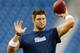 FOXBORO, MA - AUGUST 29: Tim Tebow #5 of the New England Patriots warms up prior to the preseason game against the New York Giants at Gillette Stadium on August 29, 2013 in Foxboro, Massachusetts. (Photo by Jared Wickerham/Getty Images)