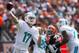 CLEVELAND, OH - SEPTEMBER 8: Quarterback Ryan Tannehill #17 of the Miami Dolphins looks for a pass during the first half against the Cleveland Browns at First Energy Stadium on September 8, 2013 in Cleveland, Ohio. (Photo by Jason Miller/Getty Images)
