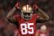 SAN FRANCISCO, CA - JANUARY 12: Tight end Vernon Davis #85 of the San Francisco 49ers celebrates after a catch in the third quarter against the Green Bay Packers during the NFC Divisional Playoff Game at Candlestick Park on January 12, 2013 in San Francisco, California. (Photo by Stephen Dunn/Getty Images)
