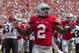 Sep 7, 2013; Columbus, OH, USA; Ohio State Buckeyes running back Jordan Hall (2) celebrates after he scores a touchdown against the San Diego State Aztecs at Ohio Stadium. Mandatory Credit: Greg Bartram-USA TODAY Sports
