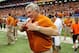 SAN ANTONIO, TX - DECEMBER 29: Mack Brown, head coach of the University of Texas Longhorns, celebrates victory over the Oregon State Beavers in the Valero Alamo Bowl at the Alamodome on December 29, 2012 in San Antonio, Texas. Texas won the game 31-27. (Photo by Stacy Revere/Getty Images)