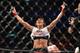 Aug 3, 2013; Rio De Janeiro, Brazil; Amanda Nunes (black shorts) and Sheila Graff fight during UFC 163 at HSBC Arena. Mandatory Credit: Jason Silva-USA TODAY Sports
