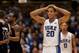 Feb 16, 2012; Durham, NC, USA; Duke Blue Devils guard Andre Dawkins (20) reacts to a call by the officials in their game against the North Carolina State Wolfpack during the second half at Cameron Indoor Stadium. Duke beat North Carolina State 78-73. Mandatory Credit: Mark Dolejs-USA TODAY Sports