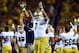 Sep 7, 2013; Ann Arbor, MI, USA; Notre Dame Fighting Irish defensive lineman Stephon Tuitt (7) celebrates after scoring a fumble recovery touchdown during the fourth quarter against the Michigan Wolverines at Michigan Stadium. Mandatory Credit: Andrew Weber-USA TODAY Sports