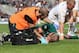 LEICESTER, ENGLAND - SEPTEMBER 08: Tom Croft of Leicester receives attention after a head injury during the Aviva Premiership match between Leicester Tigers and Worcester Warriors at Welford Road on September 8, 2013 in Leicester, England. (Photo by David Rogers/Getty Images)