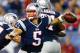 FOXBORO, MA - AUGUST 29: Tim Tebow #5 of the New England Patriots throws a pass against the New York Giants in the second half during the preseason game at Gillette Stadium on August 29, 2013 in Foxboro, Massachusetts. (Photo by Jared Wickerham/Getty Images)