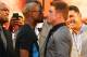 NEW YORK, NY - JUNE 24: Floyd Mayweather and Canelo Alvarez face-off during a news conference at the Pedestrian Walk in Times Square on June 24, 2013 in New York City. Floyd Mayweather and Canelo Alvarez are scheduled to fight September 14 at the MGM Grand in Las Vegas, Nevada to unifty their junior middleweight world titles. (Photo by Mike Stobe/Getty Images)