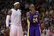 MIAMI, FL - FEBRUARY 10: Kobe Bryant #24 of the Los Angeles Lakers and LeBron James #6 of the Miami Heat plead with a referee during a game at American Airlines Arena on February 10, 2013 in Miami, Florida. (Photo by Mike Ehrmann/Getty Images)