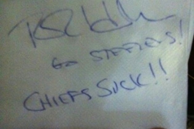 Former Chiefs Coach Todd Haley Autographs Bar Napkin: