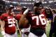 NEW ORLEANS, LA - JANUARY 09: D.J. Fluker #76 and William Ming #56 of the Alabama Crimson Tide celebrate after defeating Louisiana State University Tigers in the 2012 Allstate BCS National Championship Game at Mercedes-Benz Superdome on January 9, 2012 in New Orleans, Louisiana. Alabama won the game by a score of 21-0. (Photo by Chris Graythen/Getty Images)