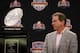 FORT LAUDERDALE, FL - JANUARY 08: Head coach Nick Saban of the Alabama Crimson Tide looks at the National Championship trophy during the Discover BCS National Championship Press Conference at the Harbor Beach Marriott on January 8, 2013 in Fort Lauderdale, Florida. (Photo by Streeter Lecka/Getty Images)