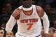 NEW YORK, NY - FEBRUARY 27: Carmelo Anthony #7 of the New York Knicks celebrates his three pointer against the Golden State Warriors at Madison Square Garden on February 27, 2013 in New York City. NOTE TO USER: User expressly acknowledges and agrees that, by downloading and/or using this photograph, user is consenting to the terms and conditions of the Getty Images License Agreement. The Knicks defeated the Warriors 109-105. (Photo by Bruce Bennett/Getty Images)
