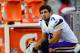Sep 8, 2013; Detroit, MI, USA; Minnesota Vikings quarterback Christian Ponder (7) on the bench in the first quarter against the Detroit Lions at Ford Field. Mandatory Credit: Andrew Weber-USA TODAY Sports