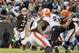 CLEVELAND, OH - NOVEMBER 4: Quarterback Brandon Weeden #3 of the Cleveland Browns passes downfield to teammate wide receiver Greg Little #15 during the second half against the Baltimore Ravens at Cleveland Browns Stadium on November 4, 2012 in Cleveland, Ohio. The Ravens defeated the Browns 25-15. (Photo by Jason Miller/Getty Images)