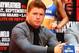 NEW YORK, NY - JUNE 24: Canelo Alvarez speaks to the media during a news conference at the Pedestrian Walk in Times Square on June 24, 2013 in New York City. Floyd Mayweather and Canelo Alvarez are scheduled to fight September 14 at the MGM Grand in Las Vegas, Nevada to unifty their junior middleweight world titles. (Photo by Mike Stobe/Getty Images)