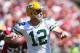 SAN FRANCISCO, CA - SEPTEMBER 08: Quarterback Aaron Rodgers #12 of the Green Bay Packers drops back to pass against the San Francisco 49ers at Candlestick Park on September 8, 2013 in San Francisco, California. (Photo by Jeff Gross/Getty Images)