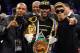 Sep 14, 2013; Las Vegas, NV, USA; From left recording artist Tank , Floyd Mayweather Jr and singer Justin Bieber appear in the ring after Mayweather defeated Canelo Alvarez by a majority decision at their WBC and WBA super welterweight titles fight at MGM Grand Garden Arena. Mandatory Credit: Jayne Kamin-Oncea-USA TODAY Sports