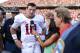 Sep 14, 2013; College Station, TX, USA; Alabama Crimson Tide quarterback AJ McCarron (10) is interviewed against the Texas A&M Aggies after the game at Kyle Field. Alabama Crimson Tide beat the Texas A&M Aggies 49-42. Mandatory Credit: Thomas Campbell-USA TODAY Sports