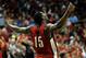 LAS VEGAS, NV - MARCH 15: Anthony Bennett #15 of the UNLV Rebels celebrates after scoring against the Colorado State Rams during the first half of a semifinal game of the Reese's Mountain West Conference Basketball tournament at the Thomas & Mack Center on March 15, 2013 in Las Vegas, Nevada. (Photo by Jeff Bottari/Getty Images)