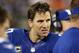 Sep 15, 2013; East Rutherford, NJ, USA; New York Giants quarterback Eli Manning (10) reacts on the sidelines during the fourth quarter of a game against the Denver Broncos at MetLife Stadium. The Broncos defeated the Giants 41-23. Mandatory Credit: Brad Penner-USA TODAY Sports