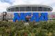 ATLANTA, GA - APRIL 05: Fans stand next to a giant NCAA logo outside of the stadium on the practice day prior to the NCAA Men's Final Four at the Georgia Dome on April 5, 2013 in Atlanta, Georgia. (Photo by Streeter Lecka/Getty Images)