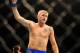 Dec 30, 2011; Las Vegas, NV, USA; UFC fighter Alexander Gustafsson celebrates against Vladimir Matyushenko (not pictured) during a light featherweight bout at UFC 141 at the MGM Grand Garden event center. Mandatory Credit: Mark J. Rebilas-USA TODAY Sports