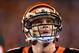 Sep 16, 2013; Cincinnati, OH, USA; Cincinnati Bengals quarterback Andy Dalton (14) on the sidelines during the fourth quarter against the Pittsburgh Steelers at Paul Brown Stadium. Mandatory Credit: Andrew Weber-USA TODAY Sports