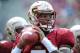 Sep 14, 2013; Tallahassee, FL, USA; Florida State Seminoles quarterback Jameis Winston (5) warms up before the start of the game against the Nevada Wolf Pack at Doak Campbell Stadium. Mandatory Credit: Melina Vastola-USA TODAY Sports