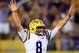 ARLINGTON, TX - AUGUST 31: Zach Mettenberger #8 of the LSU Tigers celebrates a touchdown against the TCU Horned Frogs at AT&T Stadium on August 31, 2013 in Arlington, Texas. (Photo by Ronald Martinez/Getty Images)