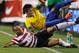 LANDOVER, MD - MAY 30: Neymar #11 of Brazil and Jermaine Jones #13 of USA collide going after the ball during an International friendly game at FedExField on May 30, 2012 in Landover, Maryland. (Photo by Rob Carr/Getty Images)